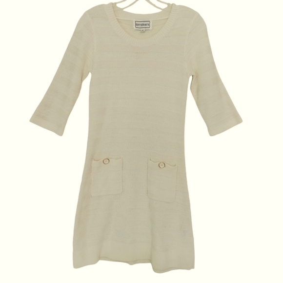 Karin Stevens Cream Sweater Knit Midi Dress 3/4 Sleeve US Size Small - Picture 1 of 12